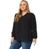 Agnes Orinda Women's Plus Size Office Fashion Long Sleeves Ribbon Front Chiffon Blouses - 3 of 4