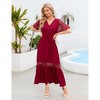 Coolmee Women's Short Sleeve Maxi Dress V Neck High Waist Lace Dress Casual Flowy A Line Beach Dress - 4 of 4