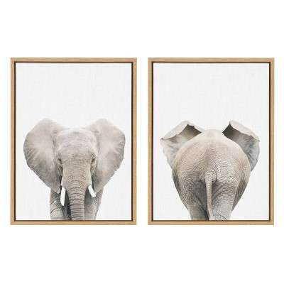(Set of 2) 18" x 24" Sylvie Elephant by Amy Peterson Art Studio Framed Canvas Set Natural - Kate & Laurel All Things Decor