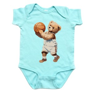 The Juniper Shop Watercolor Basketball Bear Baby Short Sleeve Bodysuit - 1 of 4