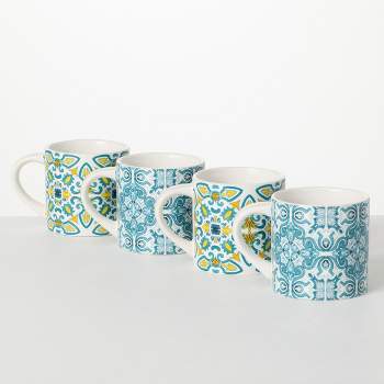 Sullivans Portuguese Print Mug Set of 4, 4"H Multicolored