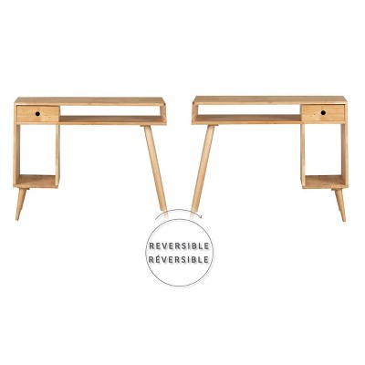 Natural Rubberwood 39" Scandinavian Computer Desk with Drawer