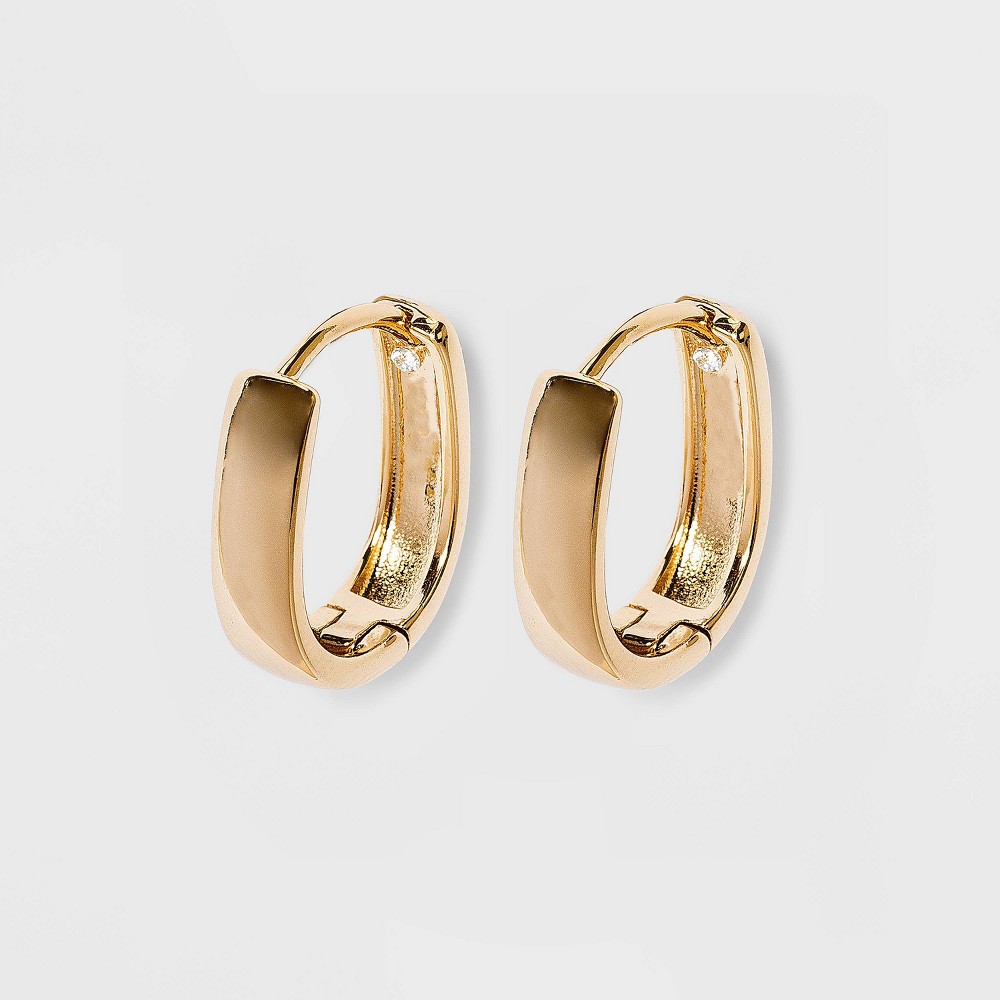 Photos - Earrings 14K Gold Plated Oval Hoop Drop  - A New Day™