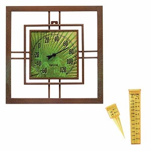 Taylor Bamboo Leaf Outdoor Thermometer & Rain Gauge, Weather-Resistant with Tempered Glass, UV Fade-Resistant, Wide Temperature Range - 1 of 4