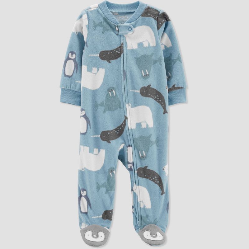 Carter's Just One You®️ Baby Boys' Sea Animal Fleece Footed Pajama - Blue, 1 of 5
