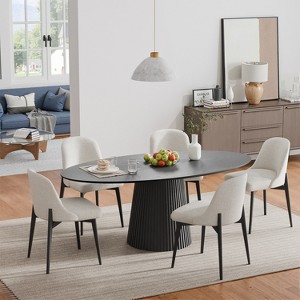 Spassway 67"L*33.5"W*30"H Oak Wood Dining Table for 6 People with Solid Wood Pedestal Kitchen Table for Living Room Dining Room - 1 of 4