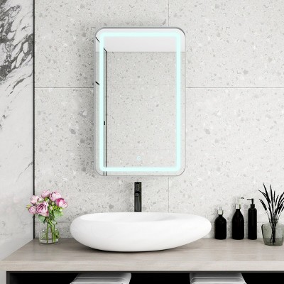 Rectangle Bathroom Cabinets For Wall, Bathroom Cabinets With Mirror, Wall Cabinets With Led-Lit Makeup Mirror With 3 Light Colors-Cuddlewood