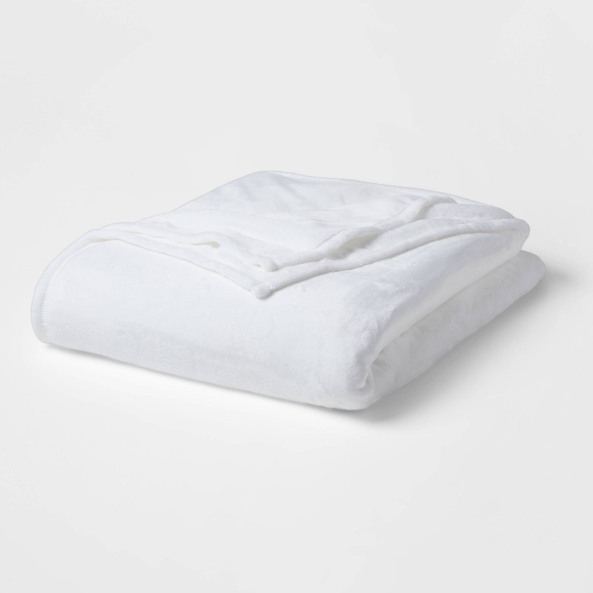 Twin/Twin XL Solid Plush Bed Blanket True White - Room Essentials™: Cozy Lightweight Fleece, Machine Washable