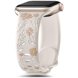 HTUTWOO Floral Band Compatible with Apple Watch Bands 38/40/41/42mm, Flower Engraved Silicone Inlay Dressy Strap for iWatch Series Ultra - 1 of 4