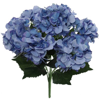 Floral Home 20" Mix Blue Hydrangea with 7 Silk Flowers & Leaves - 1-Piece