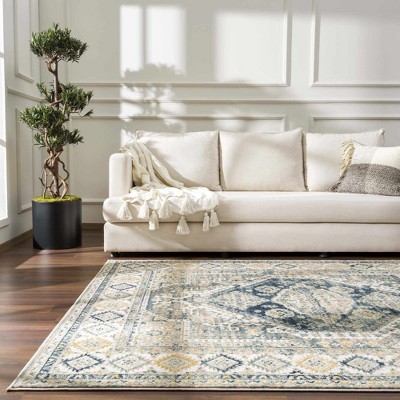 Brend Blue and Beige Medallion Polypropylene Area Rug