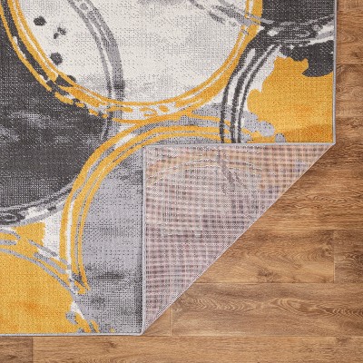 Yellow and Gray Geometric Circles 5' x 7' Synthetic Area Rug