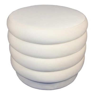 Thor 21" Round Modern Velvet Fabric Ottoman in Dove White