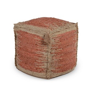 Jafar Square Handwoven Jute Pouf Rust and Khaki - Steve Silver Co.: Wool & Cotton, No Assembly Required - 1 of 4