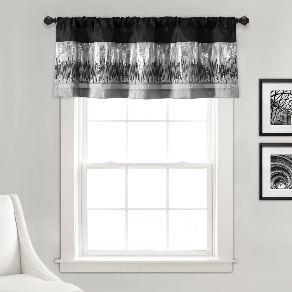 Photos - Curtain Rod / Track 52"x18" Night Sky Sequins Embroidery Window Valance Black - Lush Décor