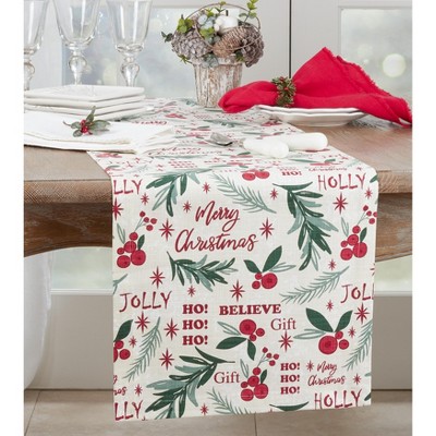 Festive Holly Christmas Cotton Table Runner 14" x 90"
