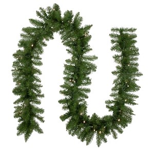 Northlight 9' x 10" Pre-lit Rockwood Pine Artificial Christmas Garland, Warm White LED Lights - 1 of 3