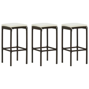 vidaXL Bar Stools with Cushions 3 pcs Brown Poly Rattan - 1 of 4