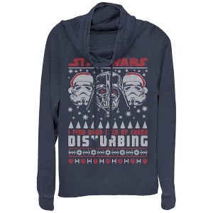 Juniors Womens Star Wars Ugly Christmas Lack Of Cheer Disturbing Cowl Neck Sweatshirt - 1 of 3