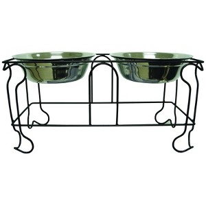 YML 10-Inch Wrought Iron Stand with Double Stainless Steel Feeder Bowls - 1 of 4