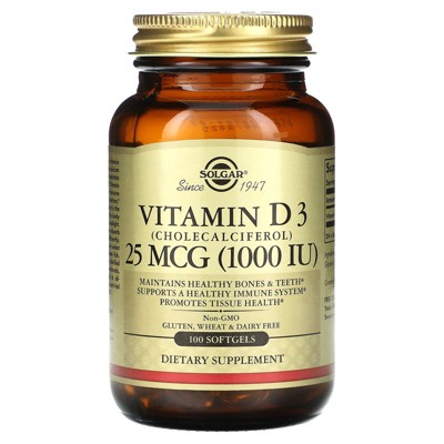 Solgar Vitamin D 3 (Cholecalciferol), 25 mcg (1,000 IU), 100 Softgels