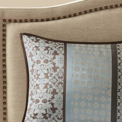 Blue Reversible Jacquard Queen Comforter Set with Decorative Pillows