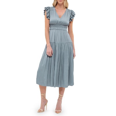 August Sky Women's Short Double Ruffle Sleeves Midi Dress