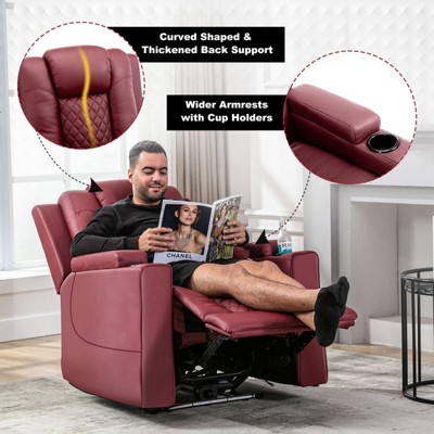 COMHOMA Recliner Chair Electric Massage Recliner Sofa with Led PU Leather Reclining Chair Red