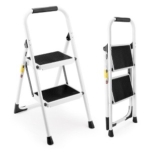NAYSAYE 2 Step Ladder Folding Step Stool with Wide Anti Slip Pedals and Handrails Lightweight Steel for Home, White, 15.7"*31.9"*19.7" - 1 of 4
