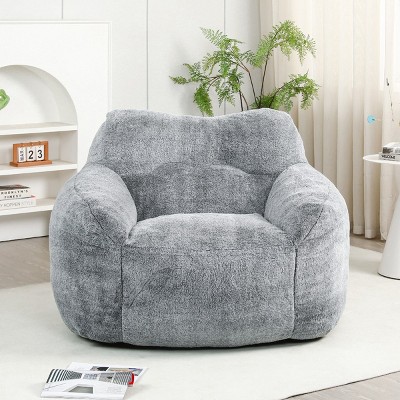 Faux Fur Bean Bag Chair with Armrests, Lounge Sofa Seat with High-Density Foam Filling, Removable Cover and Comfy Support-Baofuwish