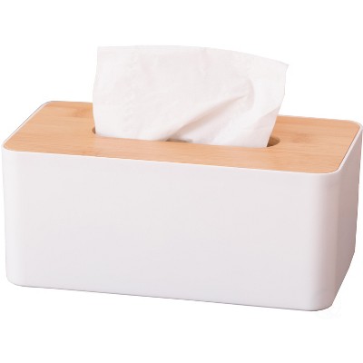 Basicwise Bamboo Removable Top Lid Rectangular Tissue box