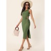Seta T Women's Sleeveless Midi Round Neck Waist Cut Out Split Slit Ribbed Bodycon Dress - 3 of 4