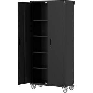 72in Steel Storage Cabinet w/ Wheels & Lock - Heavy-Duty w/ Pegboard & 4 Adjustable Shelves for Garage/Home/Office Organization - 1 of 4