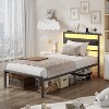 Twin Bed Frames for Kids Metal Platform Bed Frame with Upholstered Headboard Wood Storage Shelf Charging Station and LED Lights No Box Spring Needed - 2 of 4