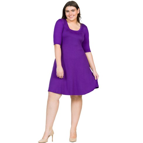 24seven Comfort Apparel Elbow Sleeve Plus Size Knee Length Dress purple 6x Target