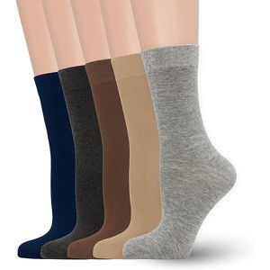 SERISIMPLE Women Soft Thin Viscose Bamboo Crew Socks, Fit Stretchy Casual, Business, Dress Calf Sock Large White 5 Pairs - 1 of 4
