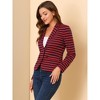 INSPIRE CHIC Women's Notched Collar Long Sleeve Button Front Striped Blazer - 4 of 4