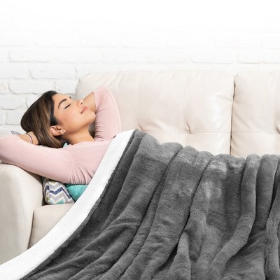Gray Reversible Microfleece and Sherpa Throw Blanket
