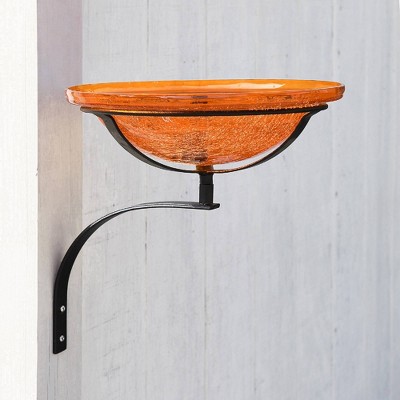 16'' Mandarin Orange Crackle Glass Wall-Mount Birdbath