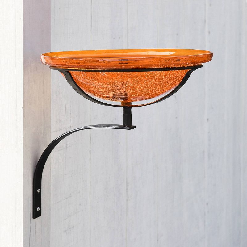 12.5&#34; Reflective Crackle Glass Birdbath Bowl With Wall Mount Bracket Orange - Achla Designs, 3 of 8