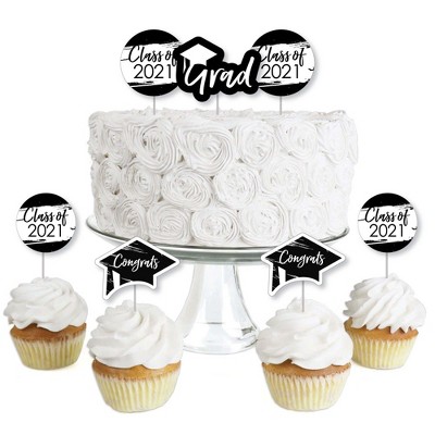 Big Dot of Happiness Black and White Grad - Best is Yet to Come - Dessert Cupcake Toppers - 2021 Grad Party Clear Treat Picks - Set of 24