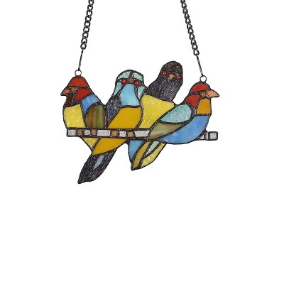 Starling Multicolor Stained Glass Animal Window Panel 8" Wide