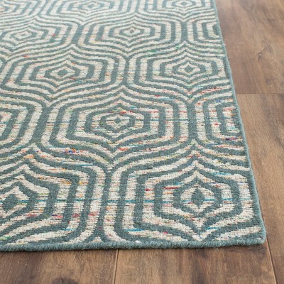 Blue Geometric Flat Woven Wool Cotton Area Rug