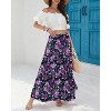 Women's Chiffon Boho Maxi Skirt - High Waist Tiered Pleated Floral A-Line Long Skirt Navy-purple Floral - 2 of 4