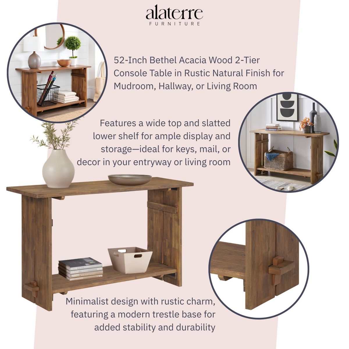 Alaterre Furniture 52" Rectangular Entryway Table with Storage - thumbnail 10