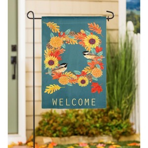 Evergreen Fall Chickadee Wreath Garden Suede Flag 12.5 x 18 Inches Indoor Outdoor Decor - 1 of 3