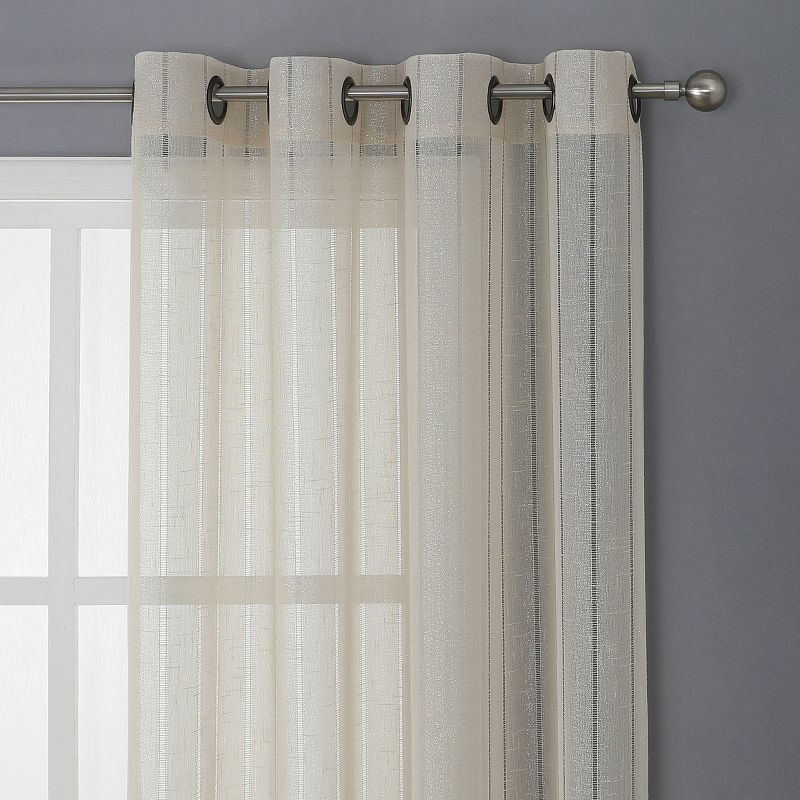 Kate Aurora 2 Piece Metallic Shimmer Chic Striped Flax Styled Sheer Grommet Top Curtains, 2 of 6