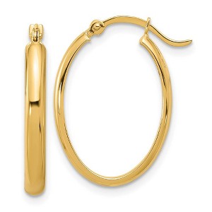 Black Bow Jewelry 3mm x 21mm 14k Yellow Gold Oval Hoop Earrings - 1 of 4