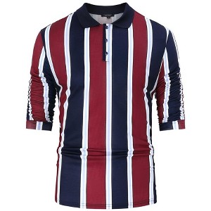 WhizMax Men's Striped Ribbed Collar Long Sleeve Polo Shirt - 1 of 4