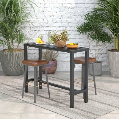48" Black Metal Outdoor Bar Table with Footrest